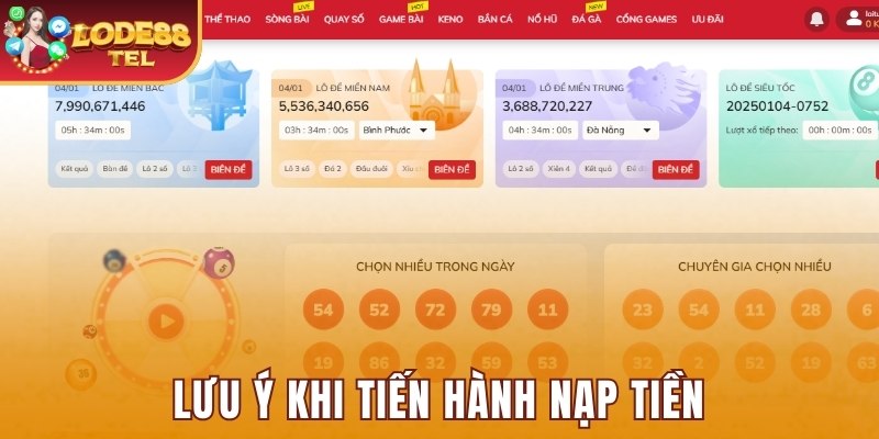 Lưu ý khi tiến hành nạp tiền